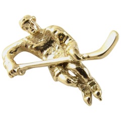 Vintage 14 Karat Yellow Gold Ice Hockey Charm