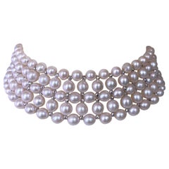 Marina J. Woven Pearl Choker with Silver Rhodium Plated Disco Accents