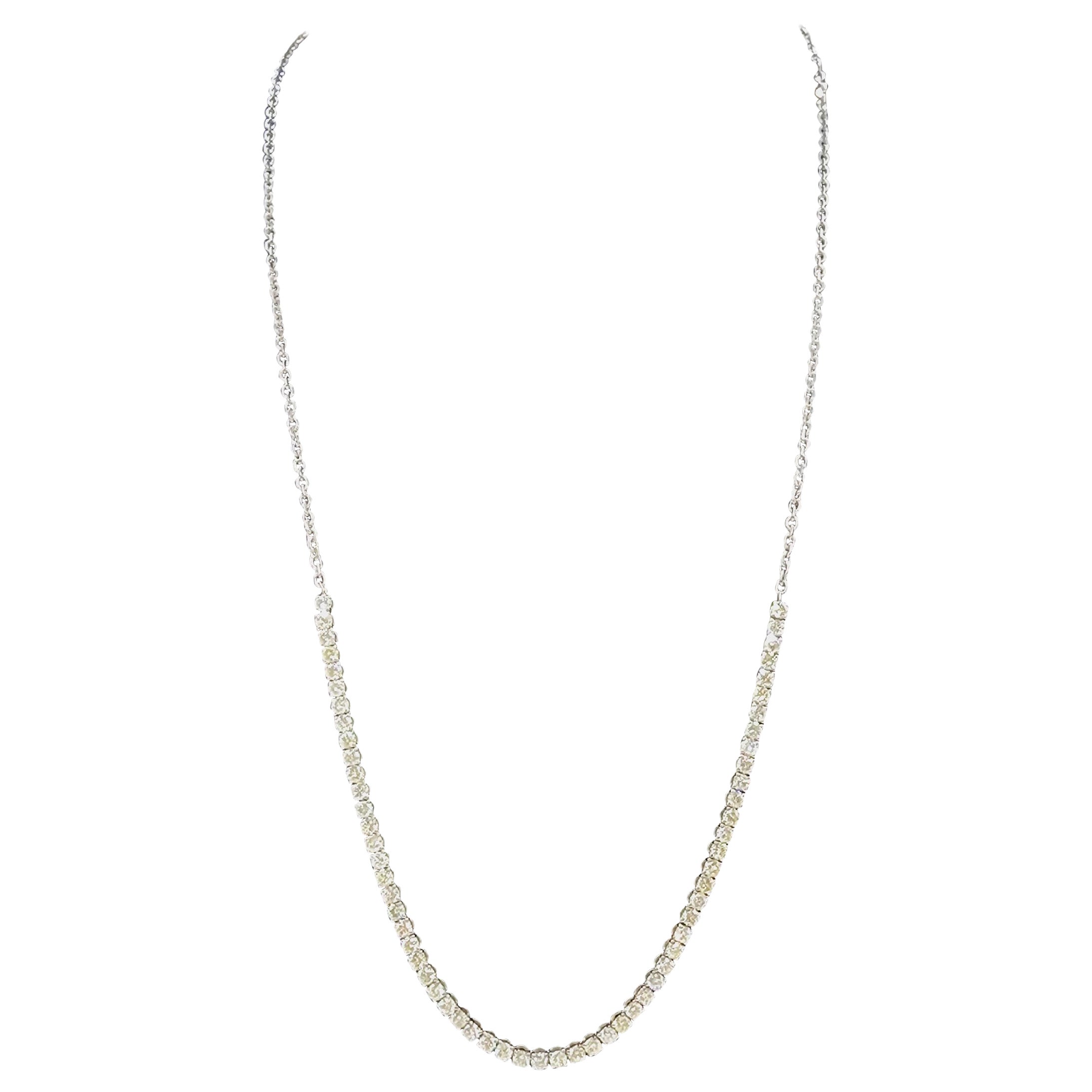 5.15 Carat Natural Round Diamond Mini Tennis Necklace 14 Karat White Gold