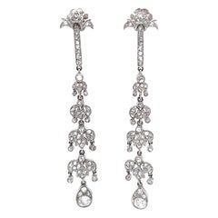 Art Deco Inspired Old Mine Cut Diamond Platinum Chandelier Dangle Earrings