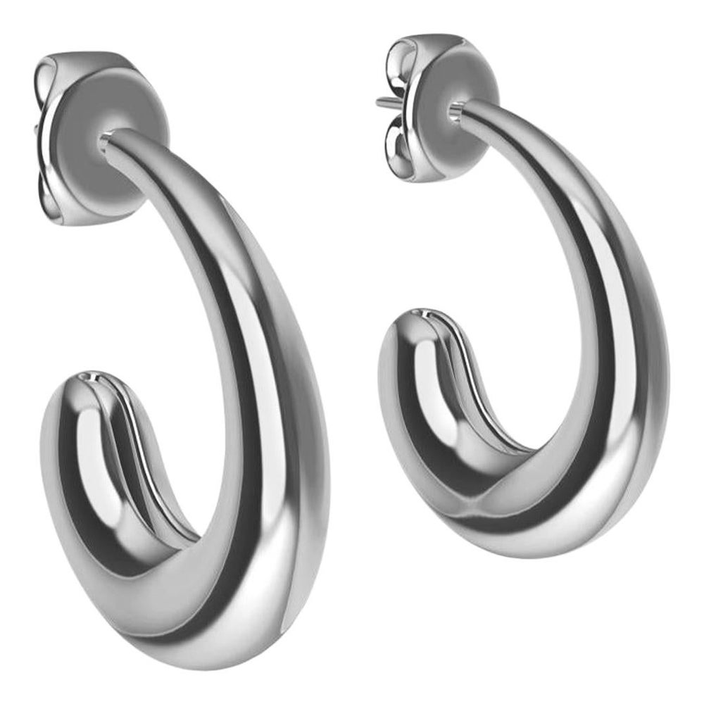 Boucles d'oreilles en forme de goutte d'eau C-Hoop en platine et argent sterling en vente