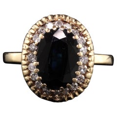 Vintage Estate 14K Yellow Gold Sapphire and Diamond Halo Ring