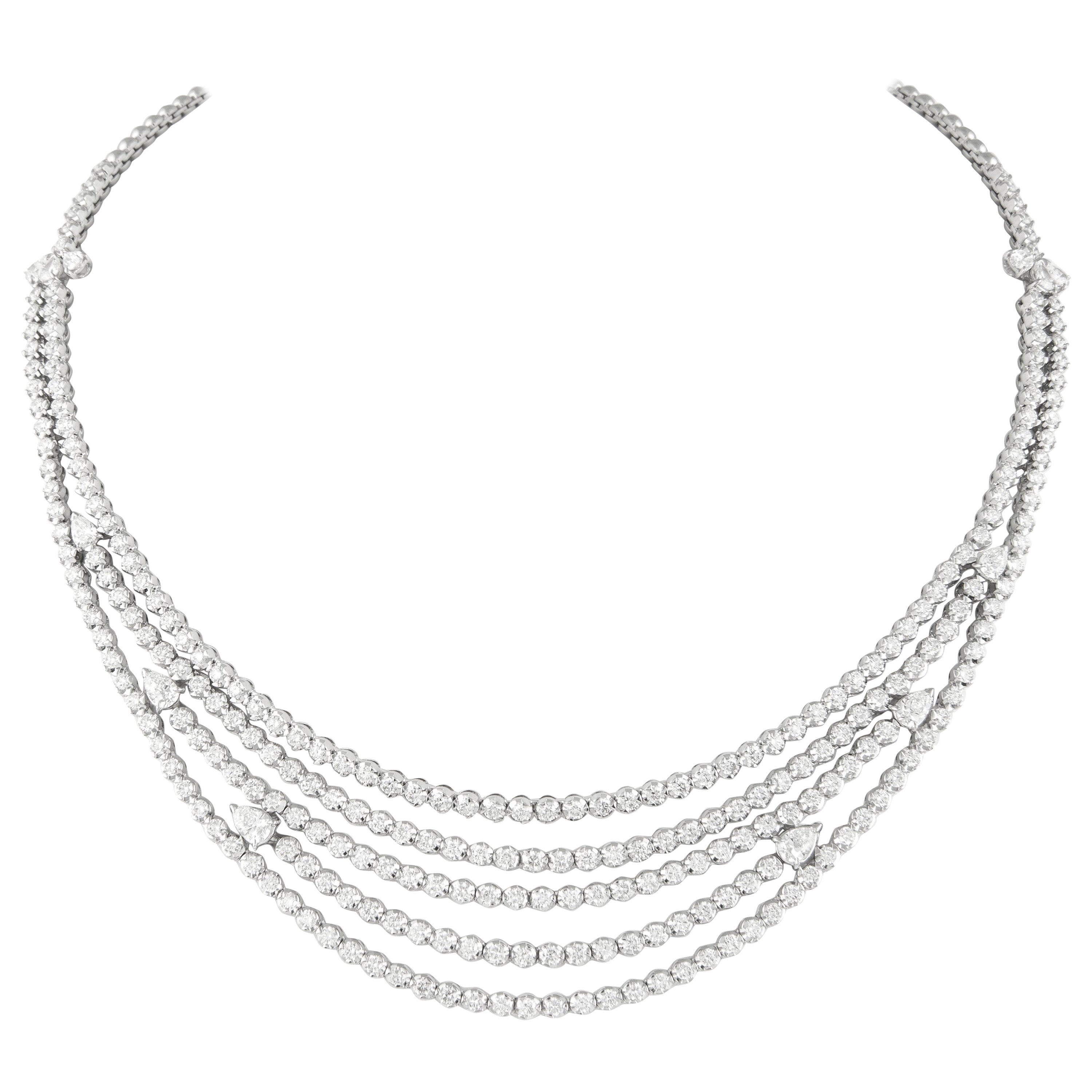 Alexander 11.83 Carat Diamond White Gold 5-Row Tennis Necklace