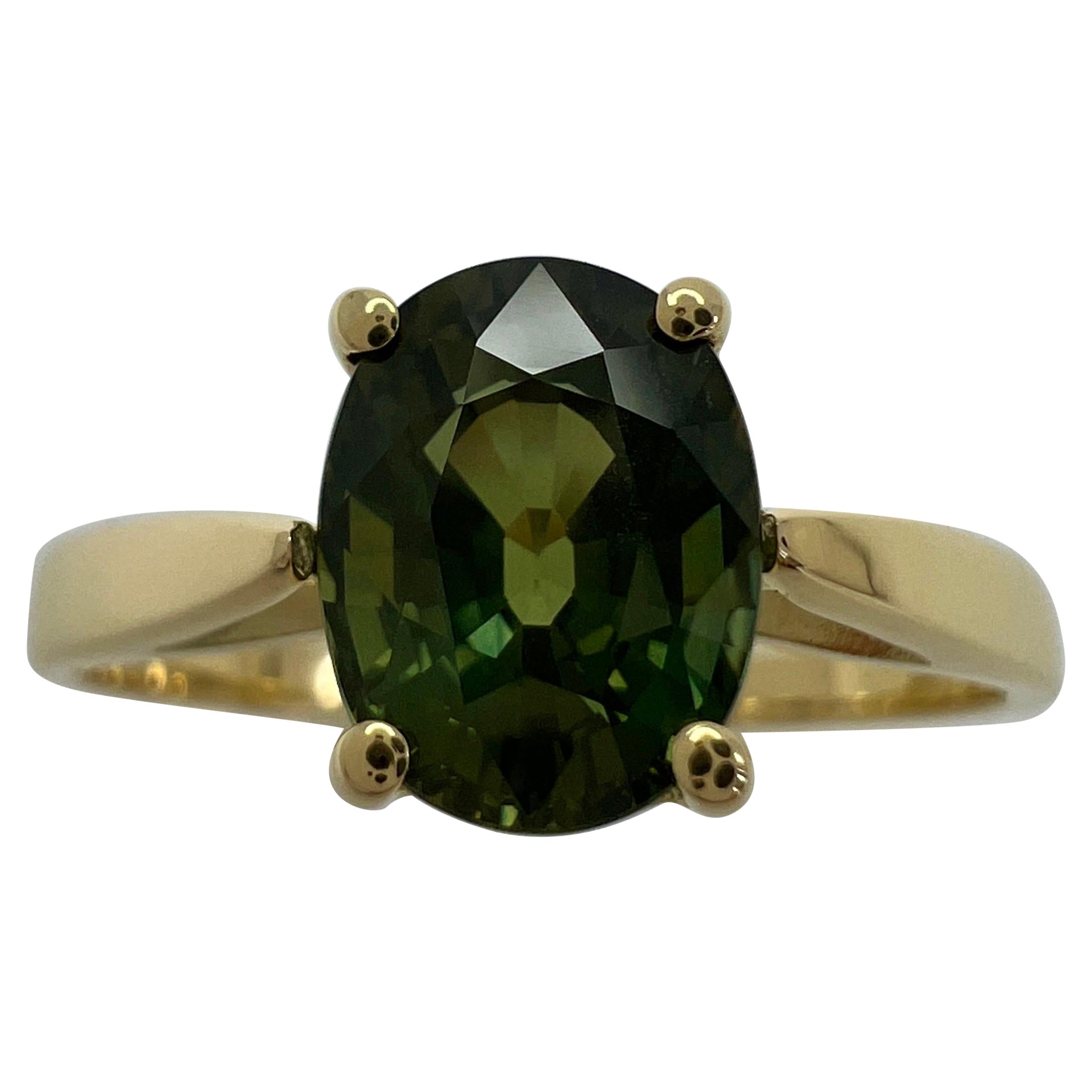 GIA Certified 1.64ct Australian Green Sapphire 18k Yellow Gold Solitaire Ring