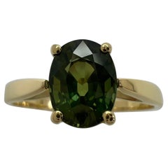 GIA Certified 1.64ct Australian Green Sapphire 18k Yellow Gold Solitaire Ring