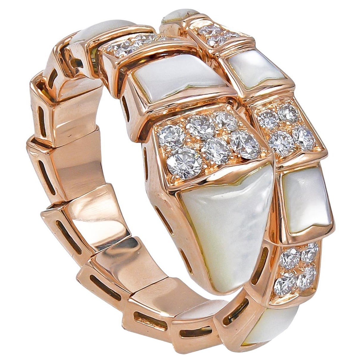 Bulgari Diamond Mother-of-Pearl Viper Ring