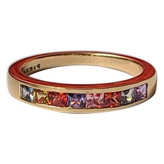 Natürlicher natürlicher quadratischer Schliff Multi Sapphires Band / Ehering in 18K Weißgold