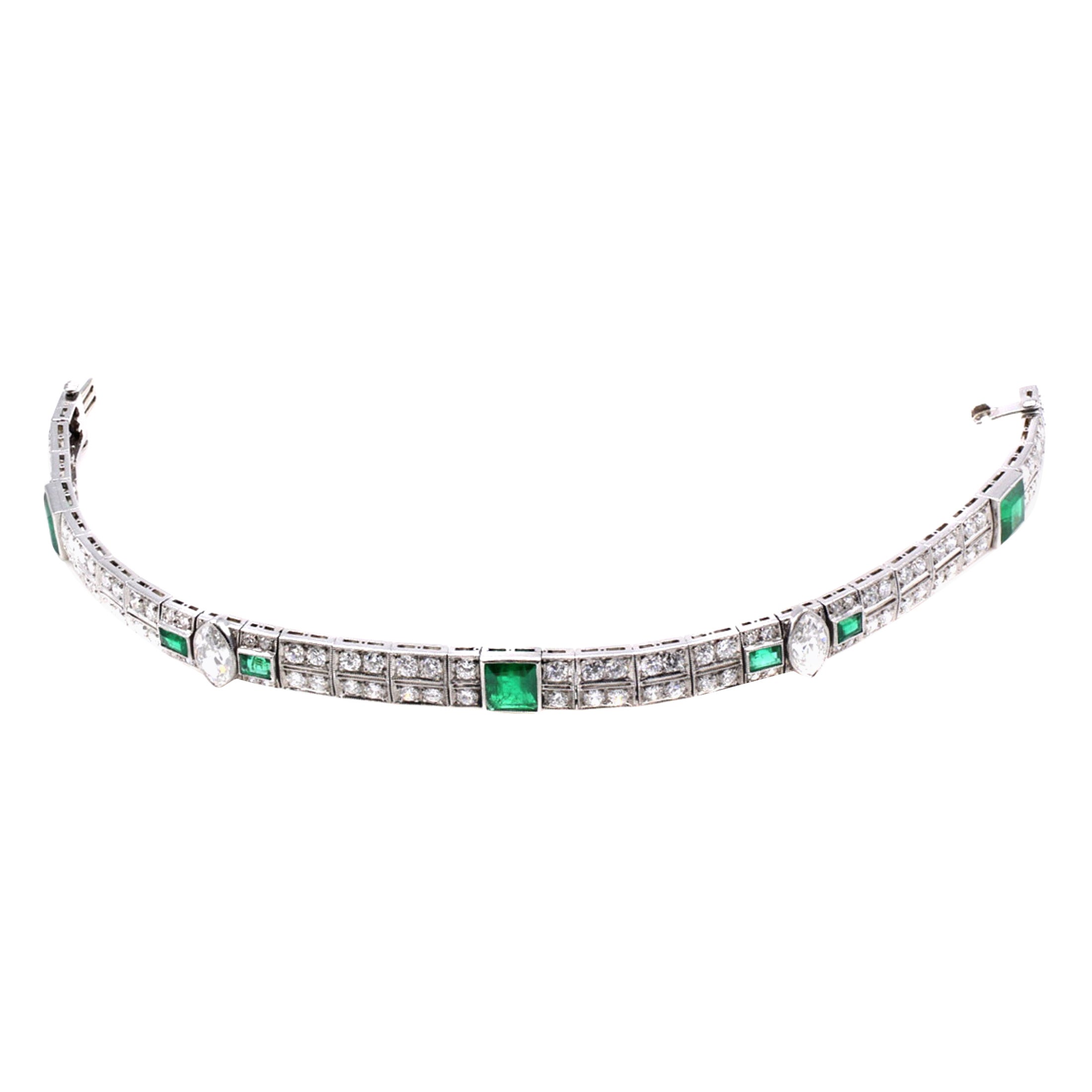 Cartier Art Deco Emerald Diamond Platinum Bracelet
