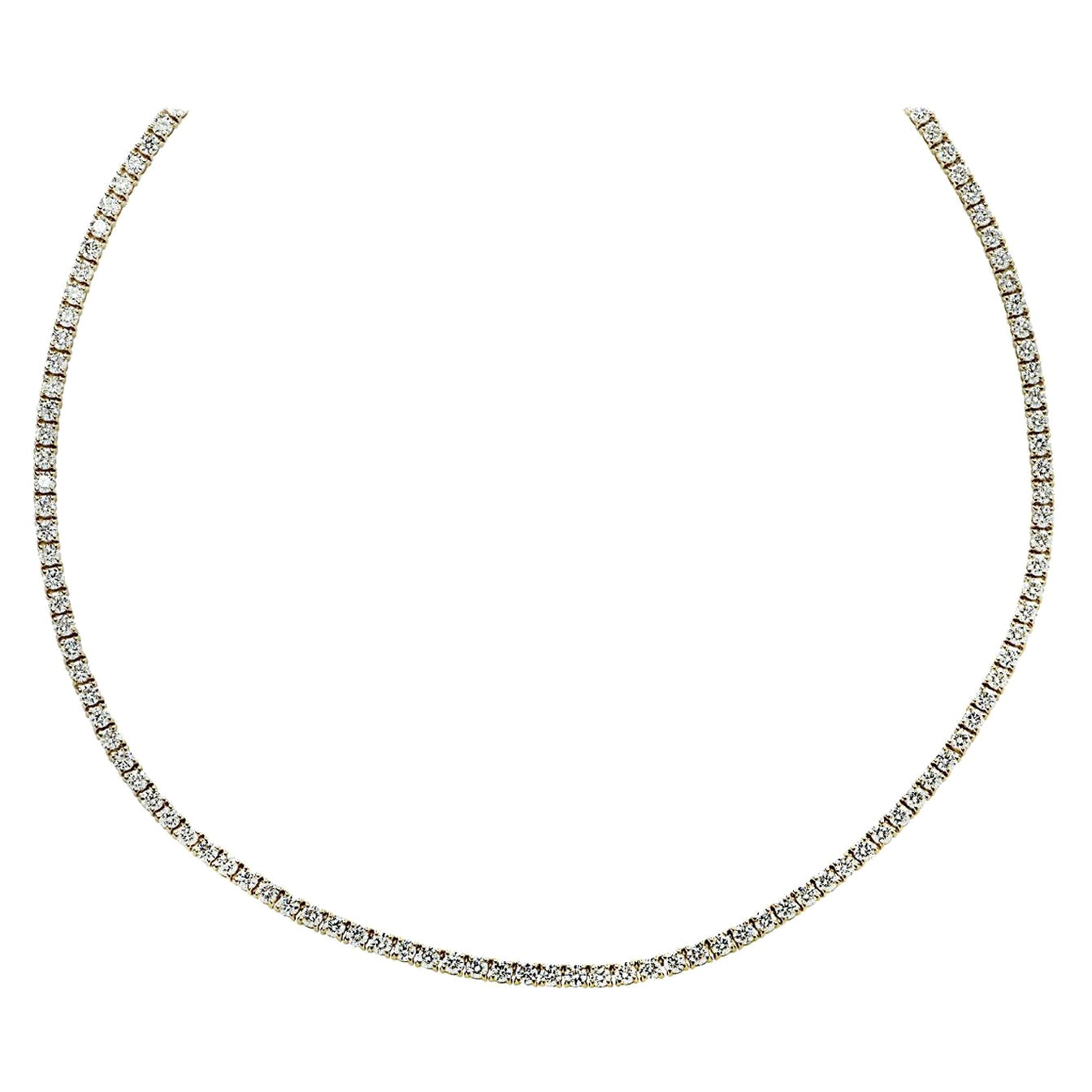 Vivid Diamonds 6.98 Carat Straight Line Diamond Tennis Necklace For Sale