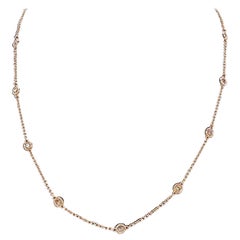 1.11 Carats 11 Stations Diamond by the Garden Necklace 14 Karat Rose Gold 18''''