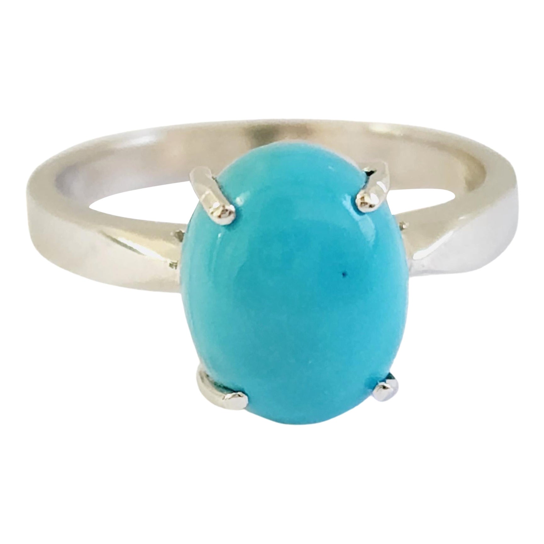 1.50 Carat Oval Shape Turquoise 14 Karat White Gold Ring For Sale