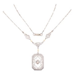 Vintage Art Deco Pendant Necklace Crystal, Diamond & 10k White Gold