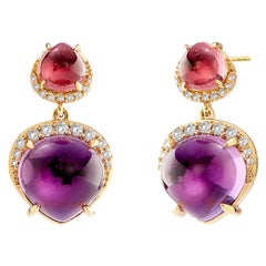 Syna Yellow Gold Rubellite and Amethyst Earrings with Diamonds