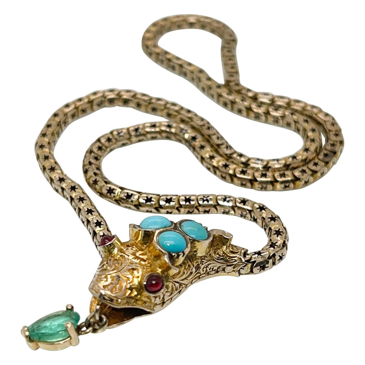 Collier ras du cou victorien ancien en or et pierres précieuses avec serpent figuratif