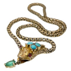 Collier ras du cou victorien ancien en or et pierres précieuses avec serpent figuratif