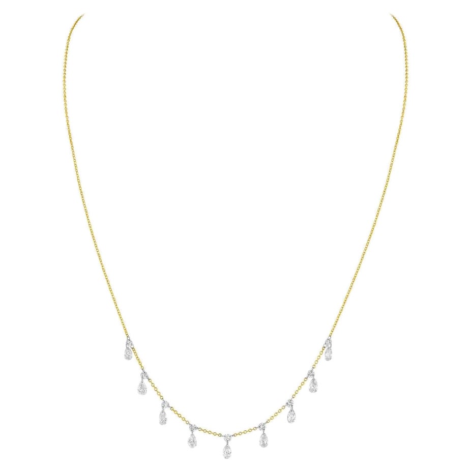18 Stone RD/PE Diamond Centered Fringe Necklace For Sale