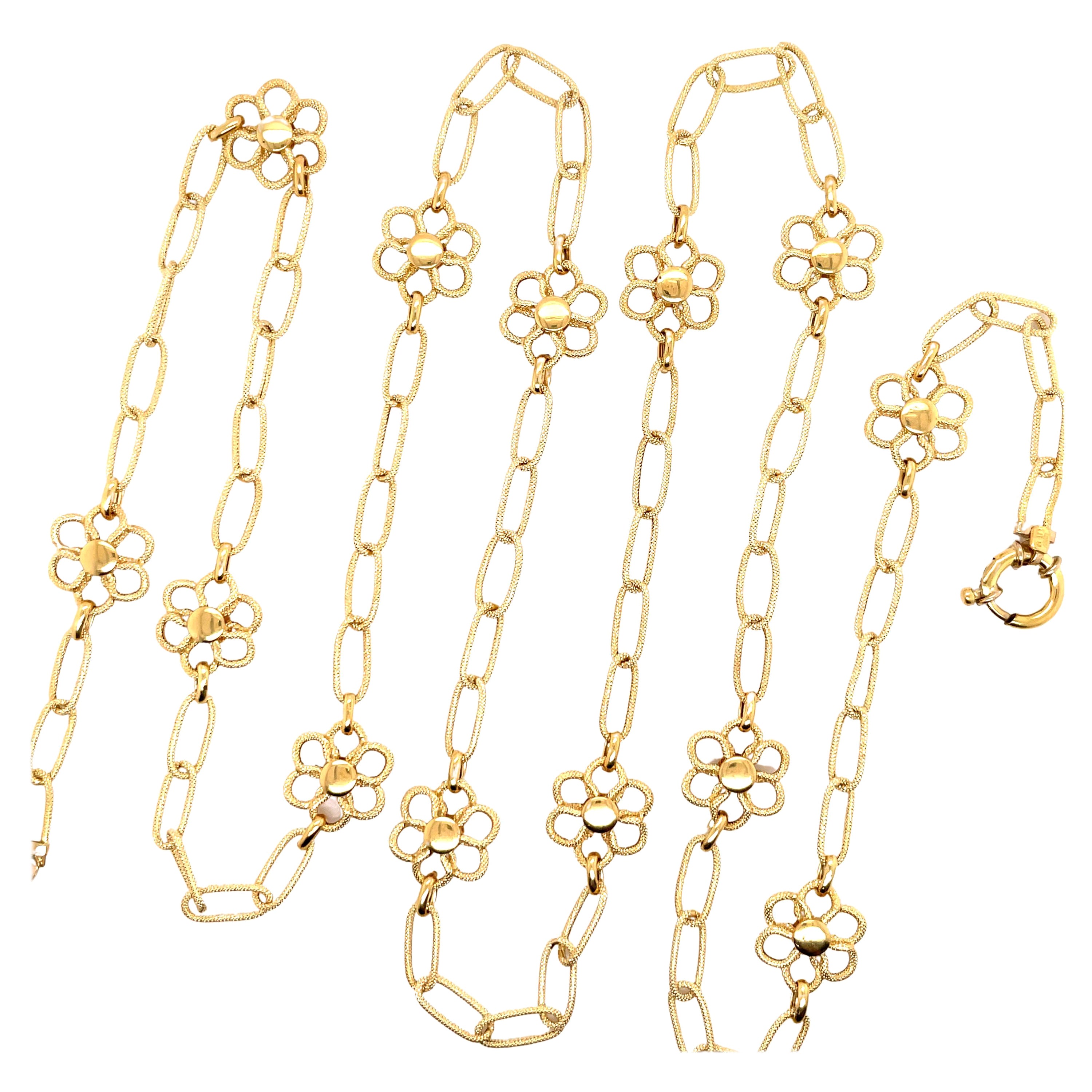 JMP Designer 18 Karat Yellow Gold Floral Link Necklace 12.9 Grams