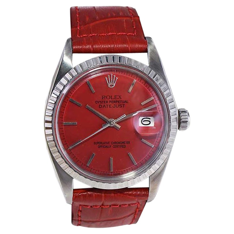 Rolex Stainless Steel Datejust with Custom Finished Red Dial from 1960's For Sale