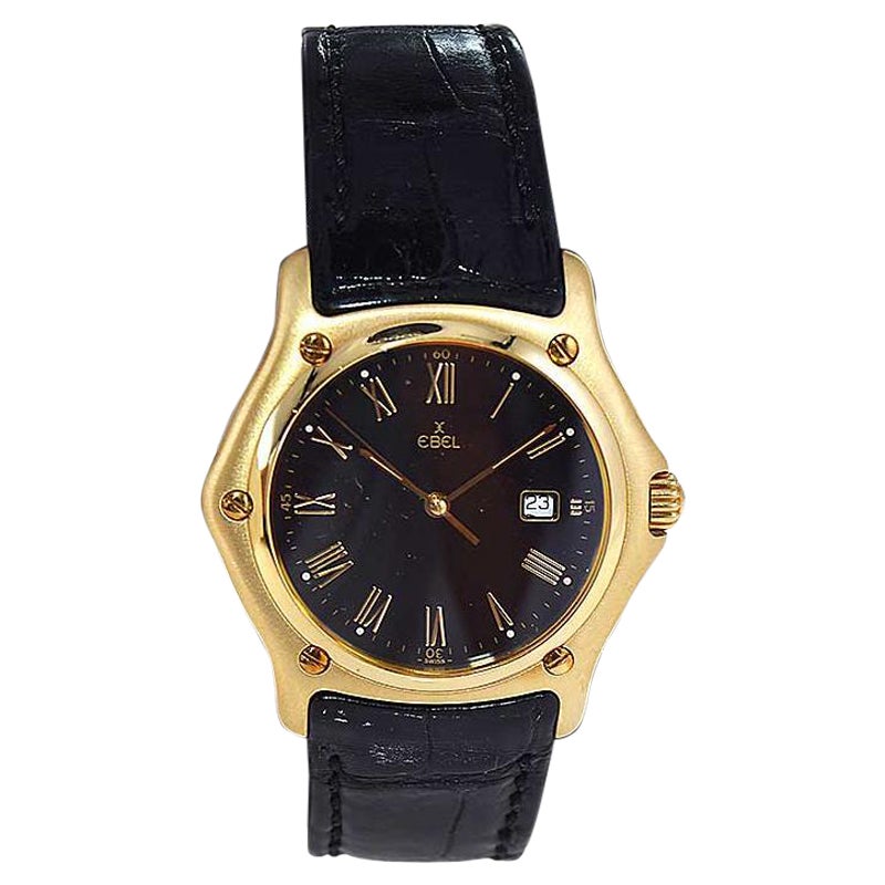 Ebel 18kt. Solid Gold 1911 Series with Original Dial, Buckle and Strap, 1980's For Sale