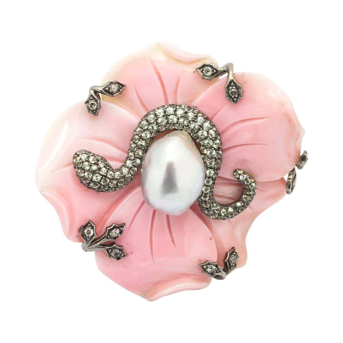 Conch Shell Flower and Snake Ring For Sale at 1stDibs