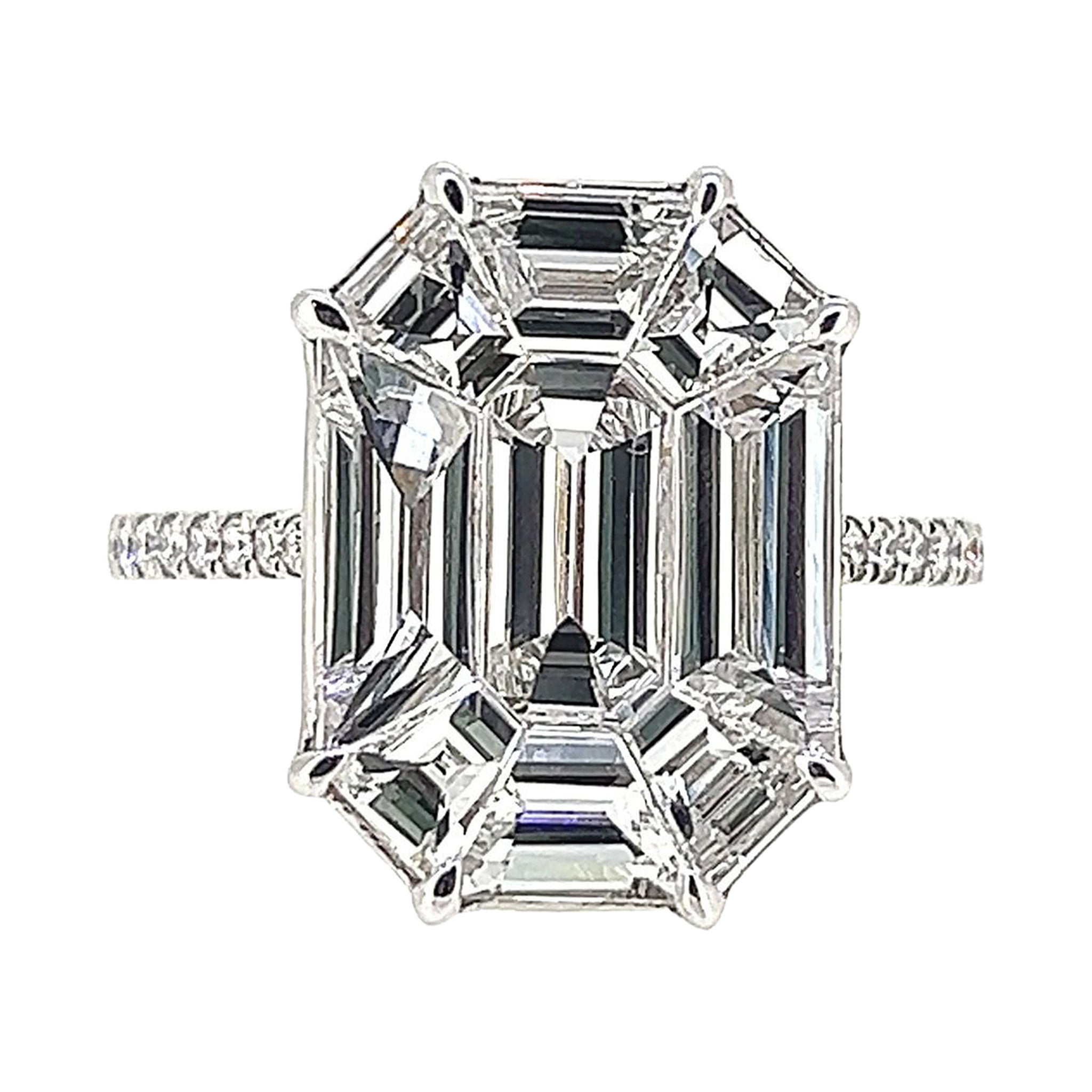 3.16 Carat Diamond Illusion Setting Step Cut Ring 18 Karat White Gold For Sale