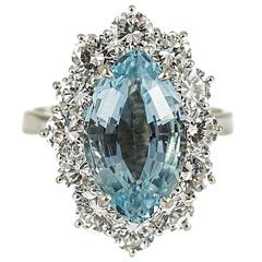 Custom Made Aquamarine Diamond Gold Ring