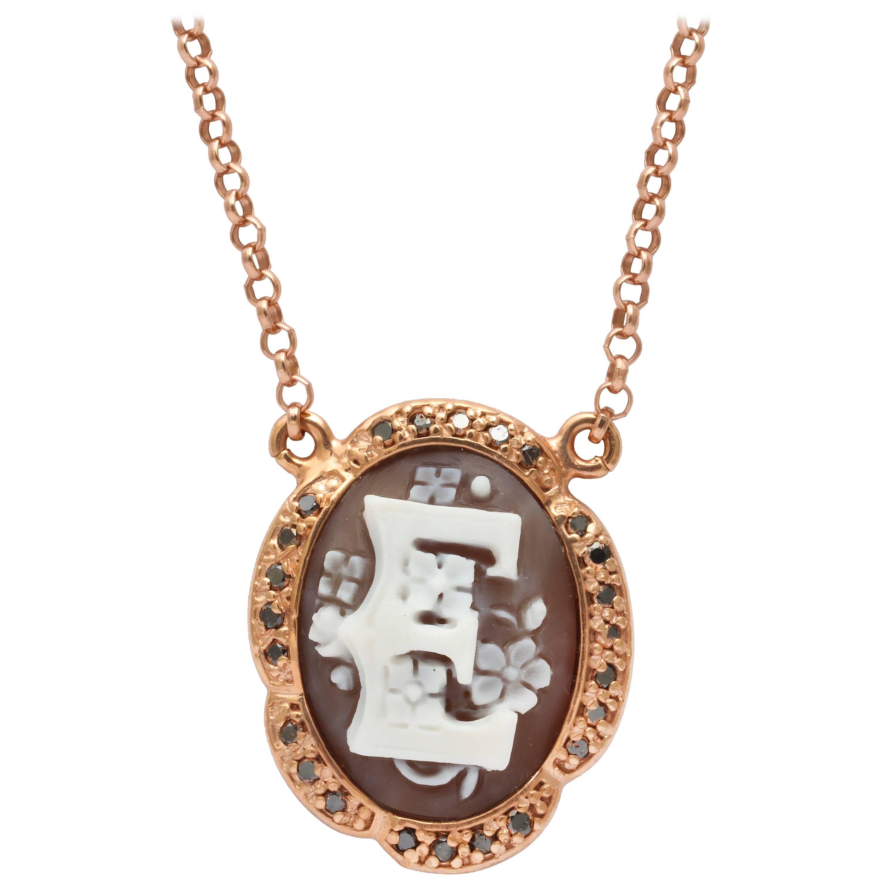 Amedeo Initial "E" Cameo Necklace For Sale