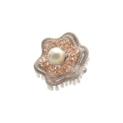 Natural Saltwater Pearl Cocktail Ring Certified By SSEF