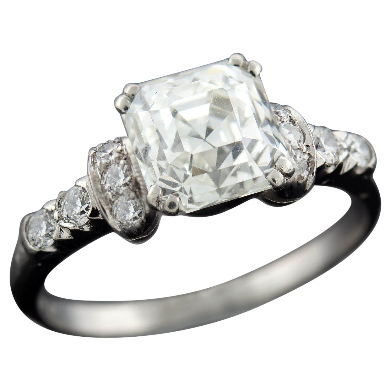 Art Deco Platinum Asscher Cut Diamond Engagement Ring 1.52ct