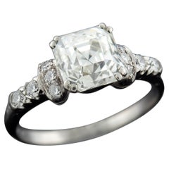 Antique Art Deco Platinum Asscher Cut Diamond Engagement Ring 1.52ct