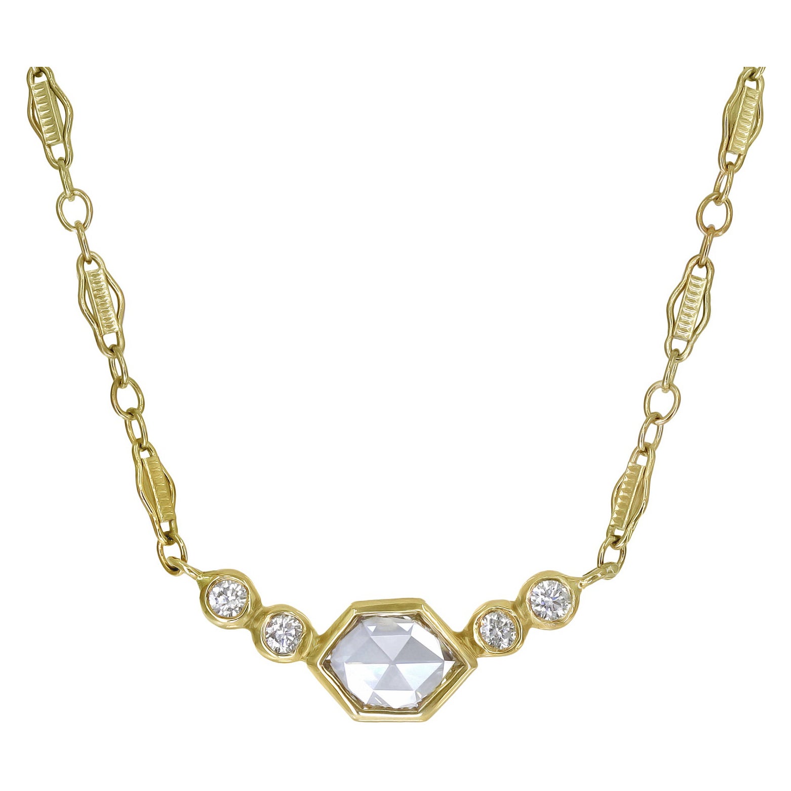 Just Jules Rose + Brilliant-Cut White Diamond Yellow Gold Five Stone Necklace