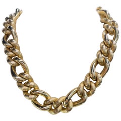 14 Karat Yellow Gold Large Figaro Link Necklace 139 Grams Made In Italy
