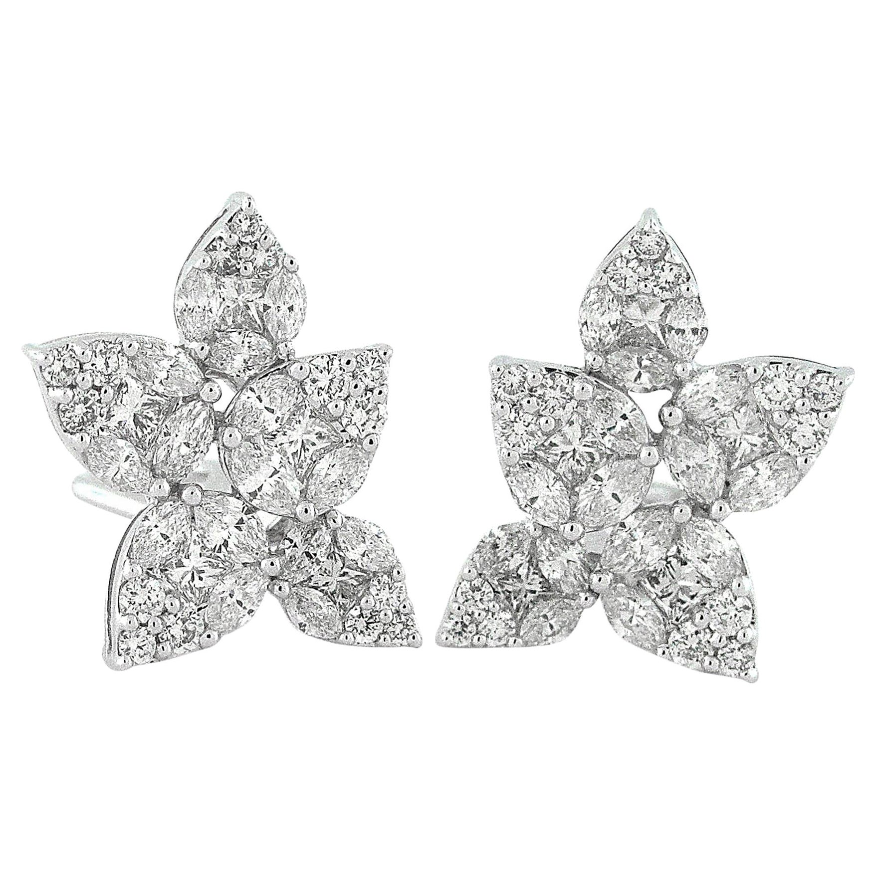 4 Carat Diamond Cluster Stud Earrings