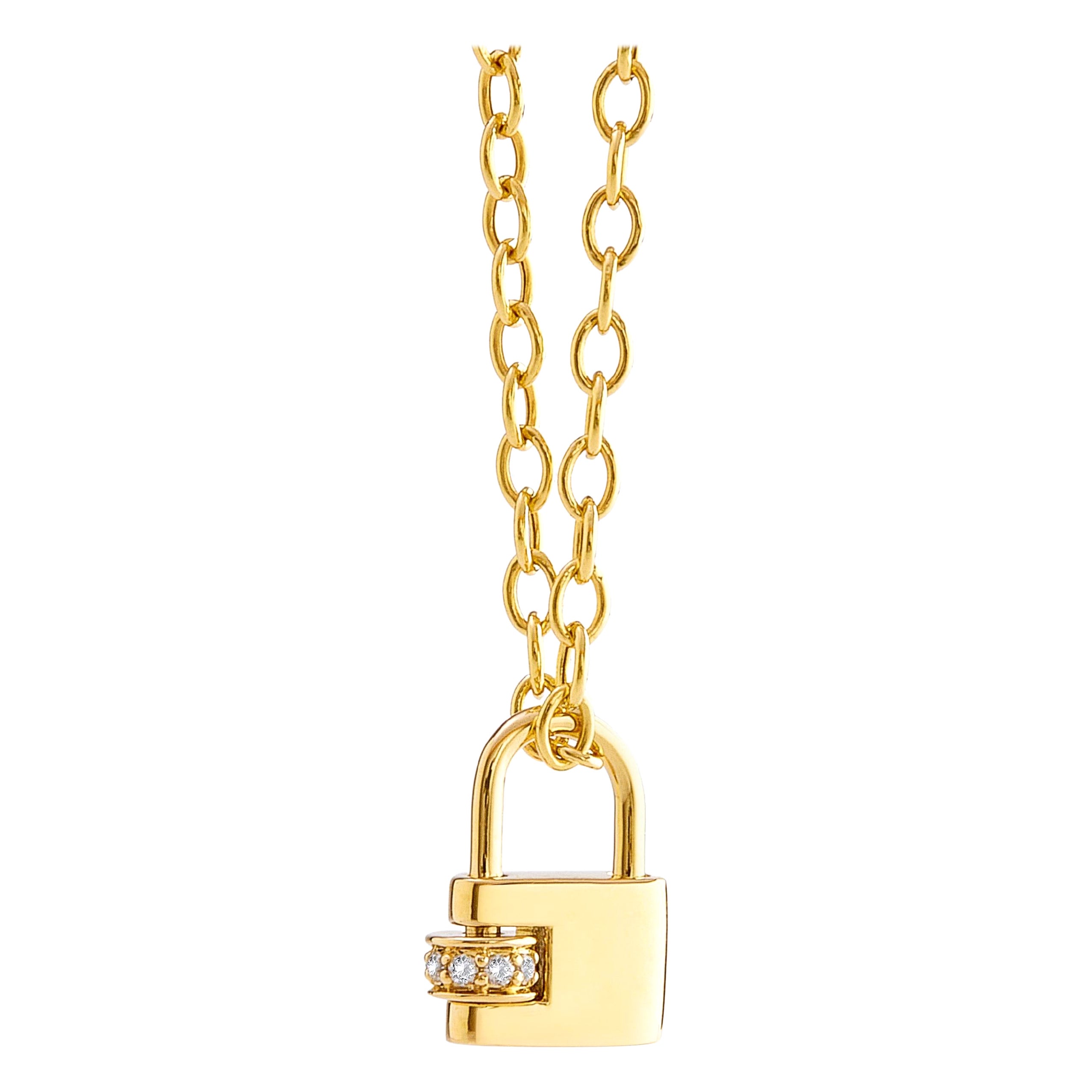 Syna Yellow Gold Charm Lock Pendant with Champagne Diamonds