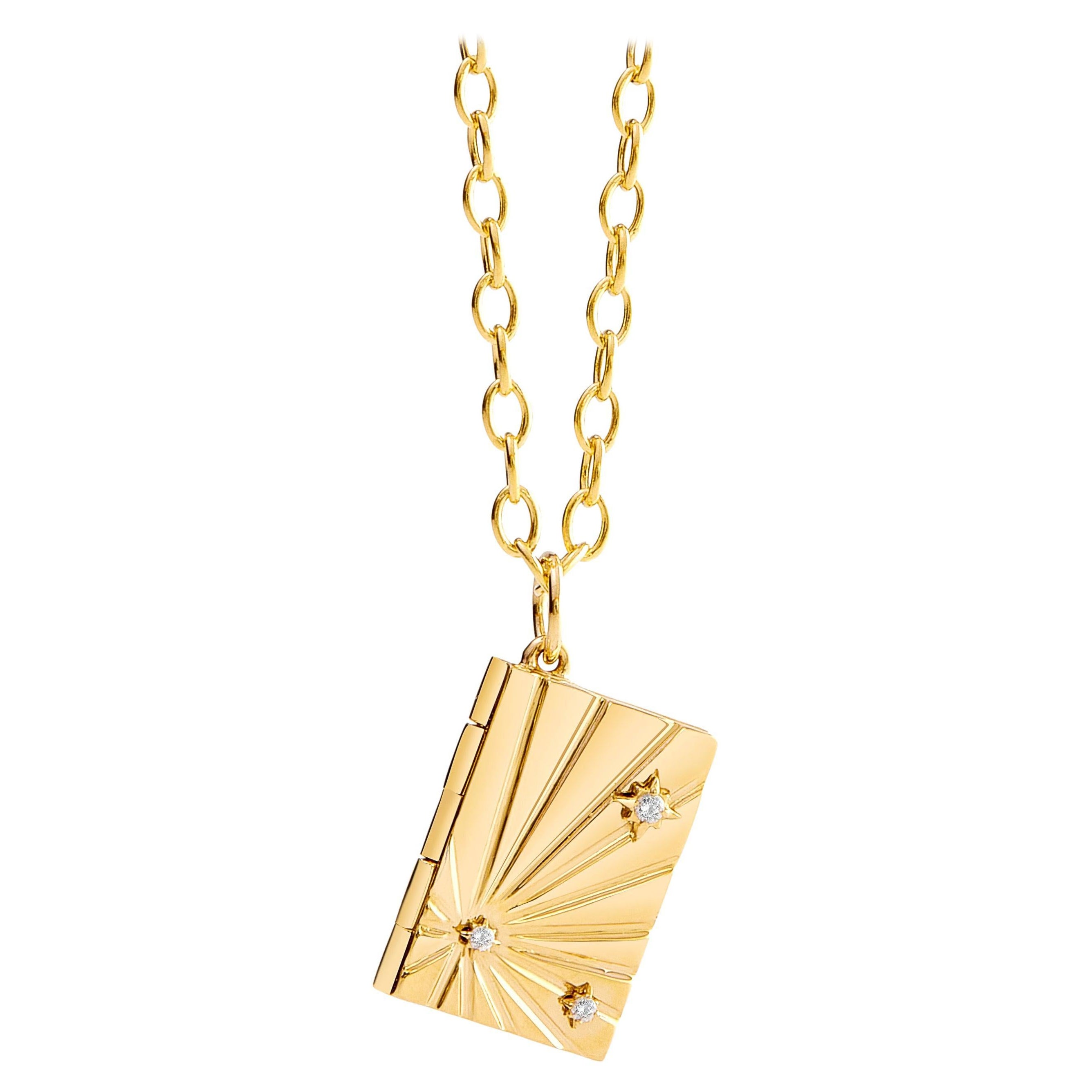 Syna Yellow Gold Cosmic Book Pendant with Diamonds For Sale