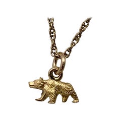 Brauner Bär Anhänger Charm 14K Gold Schwarzer Grizzly Bear Belle Epoque Antike Halskette