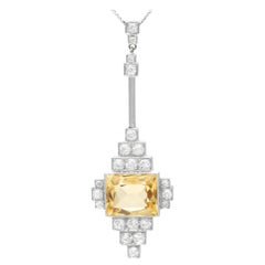 Antique Art Deco 4.20ct Citrine and Diamond 18K White Gold and Platinum Pendant