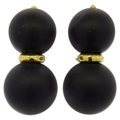 Andrew Clunn Jet Gold Double Ball Earrings