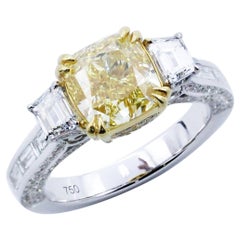 Emilio Jewelry Gia Certified 4.60 Carat Fancy intense Yellow Diamond Ring 