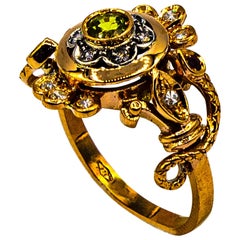 Vintage Art Nouveau Style White Diamond Peridot Ruby Yellow Gold Cocktail "Snakes" Ring