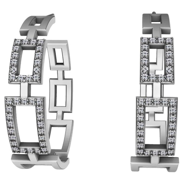 Platinum and Sterling Diamond Tapered Rectangle Hoops For Sale