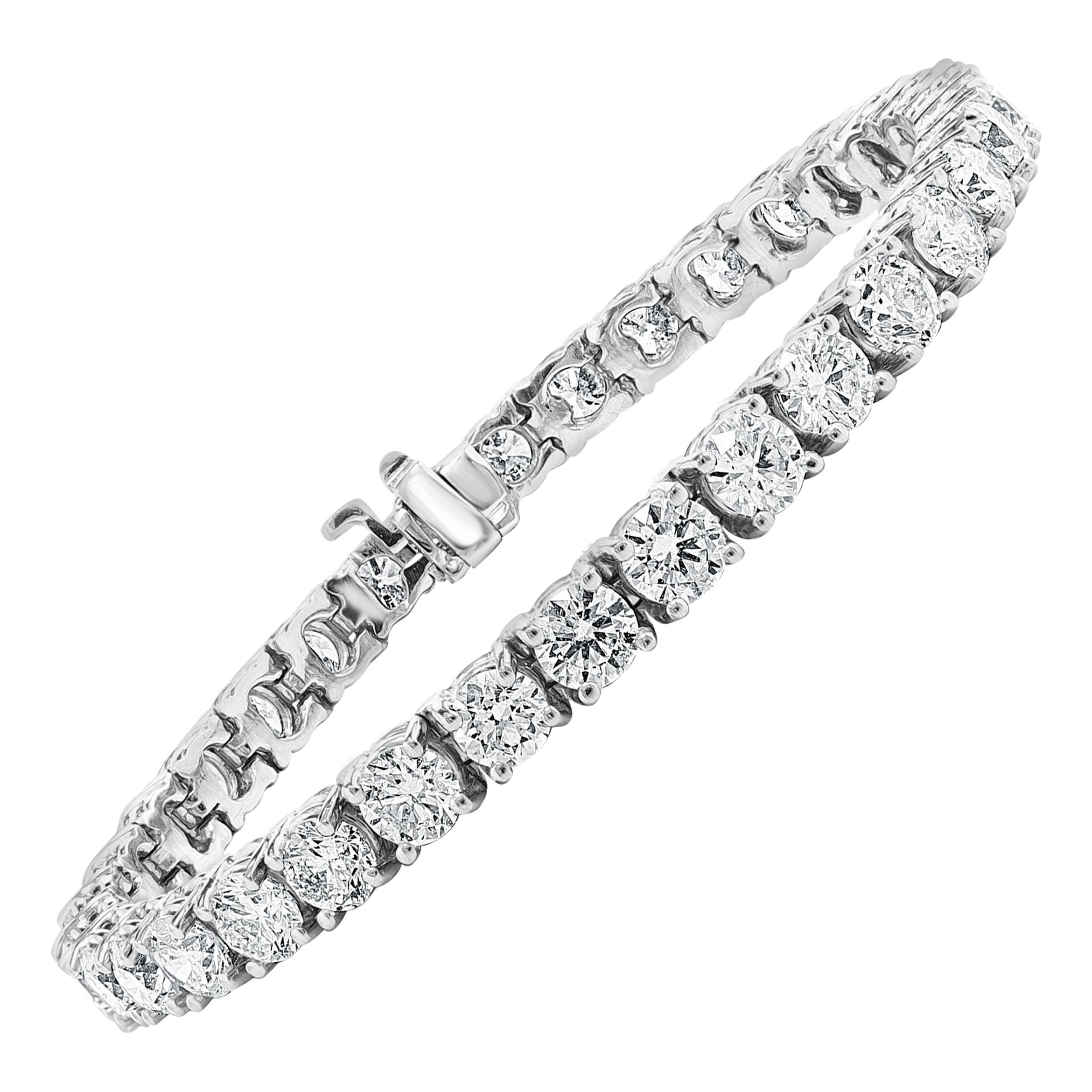 16.95 Carat Brilliant Cut Round Diamond Tennis Bracelet in 14K White Gold For Sale