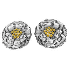 Platin- und Sterling-Ohrstecker mit lebhaftem gelben natürlichen Diamanten aus Marigold