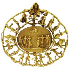 Eric De Kolb Gold Allegorical Scene Pendant Brooch 12