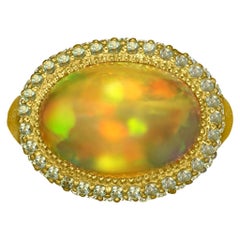 Alex Soldier Opal Peridot Yellow Gold Textured Cocktail Ring One of a Kind