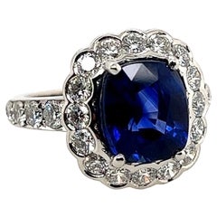 Modern Platinum 4.29 Carat Natural Royal Blue Sapphire & Diamond Engagement Ring