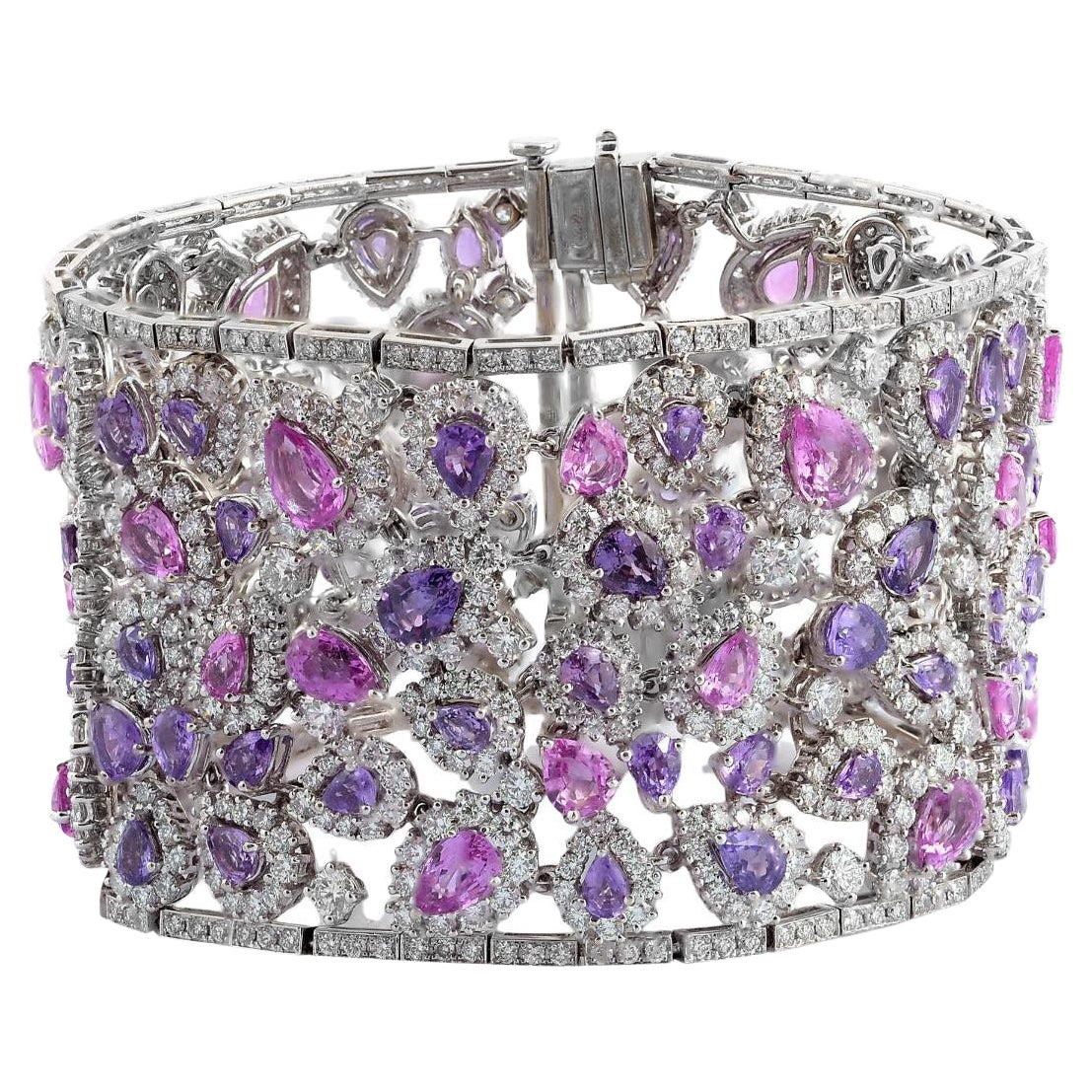 Bracelet w Natural Purple/ Pink Sapphires 42.50 carats CERTIFIED Diamonds 18KWG  For Sale