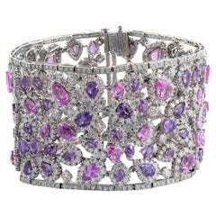 Bracelet w Natural Purple/ Pink Sapphires 42.50 carats CERTIFIED Diamonds 18KWG 