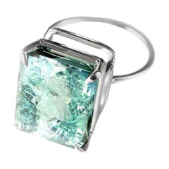 Bague de fiançailles en or blanc 18 carats avec tourmaline Paraiba verte de cinq carats