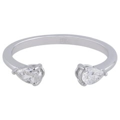 Real SI Clarity HI Color Pear Diamond Cuff Ring 18 Karat White Gold Fine Jewelry